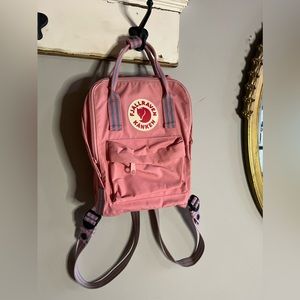 Fjallraven Kanken Mini Backpack - Pink with Grey Striped Straps